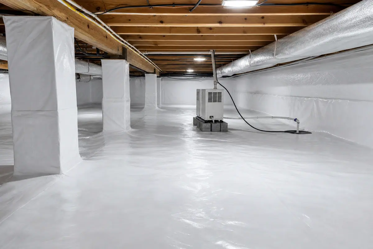 Crawl space encapsulation after vapor barrier install in Farragut, TN