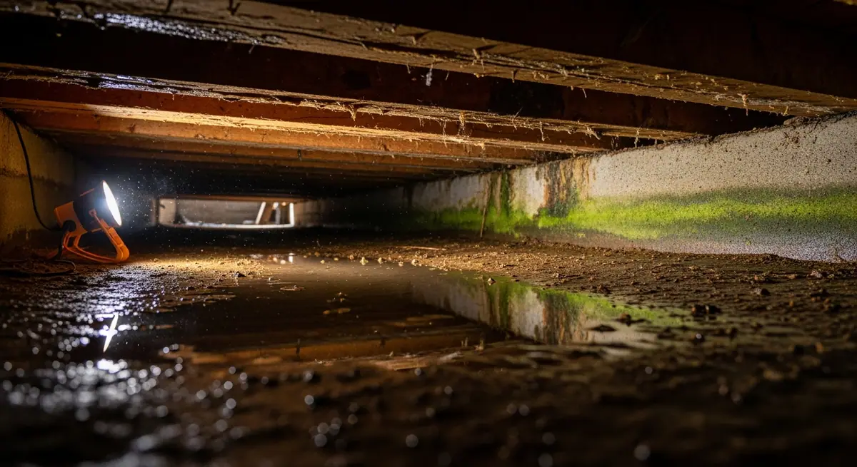 Damaged crawl space with moisture and mold in Farragut, TN before repair